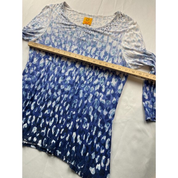 Ruby Rd. Tunic Top Womens Size PS Blue Leopard Print Embellished Sharkbite Hem - Picture 4 of 4